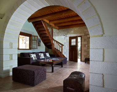 Vederi Estate Villa Kyveli living room and the staircase to the second floor